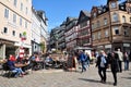 View of historical buildings, outdoor cafe seating, Marburg