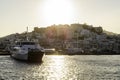 View of the historical center of Naxos on the profile of the port, Naxos, Cyclades, Greece Royalty Free Stock Photo