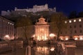 View of the historical city center at night. Salzburg, Austria.