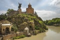 Historical district Metekhi, Mtkvari Kura river, church and statue of King Vakhtang Gorgasali in Tbilisi