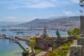 View of an historical door in the wall of fortress and port full Royalty Free Stock Photo