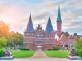 View on Historical Holstentor City Gate. Famous place in Lubeck.