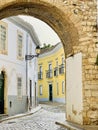 View of historical street in the old town Faro, Algarve, Portugal. Royalty Free Stock Photo