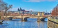 Legion Bridge across Vltava River against St Vitus Cathedral, Prague, Czechia Royalty Free Stock Photo