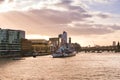 HMS Belfast museum on the river Thames at sunset Royalty Free Stock Photo