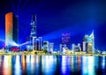 Hochiminh city at night from the bank of Saigon river, Vietnam. Royalty Free Stock Photo