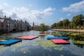 The Hofvijver court pond in front of the buildings of the Dutch parliament, The Hague, Netherlands