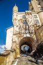 View of Hohenschwangau castle, visible tower, walls, passage in the form of a tunnel.