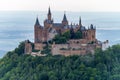 View on Hohenzollern castle from the hill Zellernhorn during sunset close up Royalty Free Stock Photo