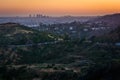 View of Hollywood and hills in Griffith Park at sunset, from Gri Royalty Free Stock Photo