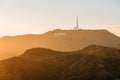 View of the Hollywood Sign at sunset, from Griffith Observatory, Los Angeles, California Royalty Free Stock Photo