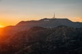 View of the Hollywood Sign at sunset, from Griffith Observatory, Los Angeles, California Royalty Free Stock Photo