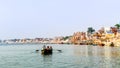A view of holy ghats of Varanasi from river Ganges, Varanasi Royalty Free Stock Photo