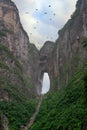 Birds flying over Holy Tianmen Mountain Royalty Free Stock Photo