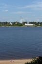 View of the Holy Vvedensky Tolga Women`s Monastery from the opposite bank of the Volga River in Yaroslavl Royalty Free Stock Photo