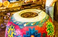 View on home made lavash bread being baked inside a traditional Armenian floor oven called tonir