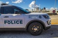 View of a Homeland Security vehicle downtown Atlanta with the city skyline in the background