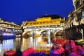 Hong bridge during twilight over the Tuojiang River Tuo Jiang River in Fenghuang old city Phoenix Ancient Town,Hunan