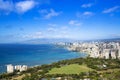 View of Honolulu skyline from Diamond Head lookout, Waikiki beach landscape background