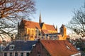 View of the Hooglandse Kerk is Gothic church in the city of Leiden in sunset rays of the sun Royalty Free Stock Photo
