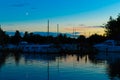 View of Horning sailing club, just before sunset, Norfolk Broads Royalty Free Stock Photo