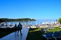 Hotel beach on the Adriatic coast of Istrian town Rovinj, Rovinj, Croatia Royalty Free Stock Photo