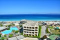 View on hotel resort and Aegean sea beach Royalty Free Stock Photo