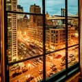 view from hotel window on night city street in New York panoramic Royalty Free Stock Photo