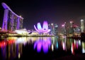 View of the hotel ÃÂ«Marina Bay SandsÃÂ», Art Science Museum and Marina Bay Financial Centre in the evening in Singapore. Royalty Free Stock Photo