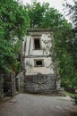 View of house amidst the vegetation in the Park of Bomarzo.