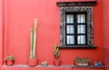 View of house with decoration architecture and traditional Mexican vegetation