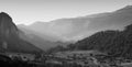 View of a house in a mountain valley.