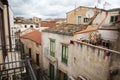 View on house roofs in narrow street