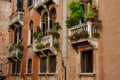 View of house windows with shutter and balcony in the old town Venice Italy Royalty Free Stock Photo