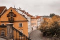 View of houses along the Devil`s Channel from Charles Bridge, Prague Royalty Free Stock Photo