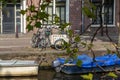 Houses and Boats on Amsterdam Canal Royalty Free Stock Photo