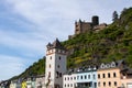 The view of houses in Sankt Goarhausen and Katz Castle