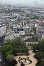 View of the houses and streets of Paris from the bell tower of the Church of Notre Dame