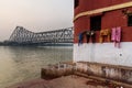 View of Howrah bridge from Mallik ghat on sunset. Kolkata. India Royalty Free Stock Photo