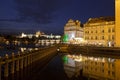 View on Hradcany with Cathedral of St. Vitus, Charles bridge and Museum of Bedrich Smetana, Prague