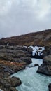 View of Hraunfossar waterfall in winter. Iceland. Royalty Free Stock Photo