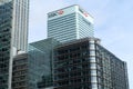 View of HSBC\'s former world headquarters and other office buildings in Canary Wharf on the Isle of Dogs in East London Royalty Free Stock Photo