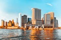 View Hudson bay to Lower Manhattan and Staten Island Ferry terminal. New York City is Financial capital of America Royalty Free Stock Photo