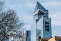 A view of 30 Hudson Yards through apartment buildings in Chelsea New York City Royalty Free Stock Photo