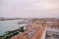 View from huge cathedral bell tower St Mark`s Campanile on famous square with Basilica of Saint Mark, western part of Royalty Free Stock Photo