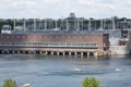 View of the huge hydroelectric power station Dniproges in the city of Zaporizhzhya