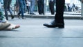 View of human feet people walking on crowded street movement of life people variety pedestrian active walk city life