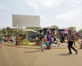 View from the humanitarian vehicle of a generic urban market shopping street of the Bamako Mali