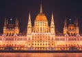 View of Hungarian Parliament Building, Budapest Parliament exterior, also called Orszaghaz, with Donau river and city panorama