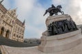 View of Hungarian Parliament building and statue of Count Gyula Andrassy